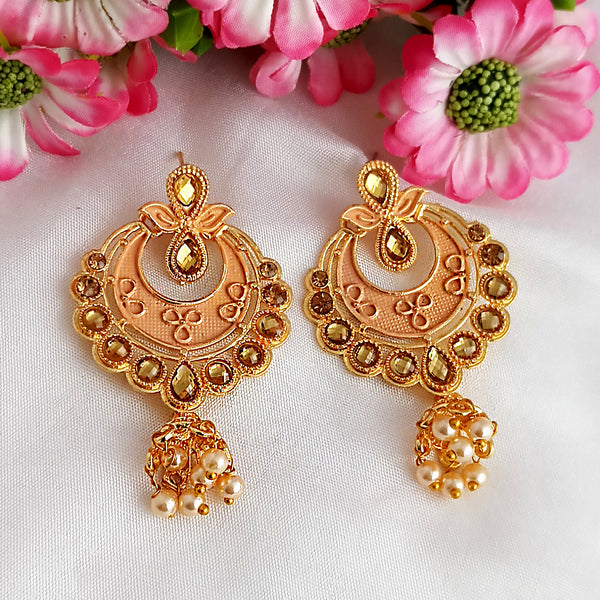 Woma Matte Cream Meenakari Kundan Peacock Earrings