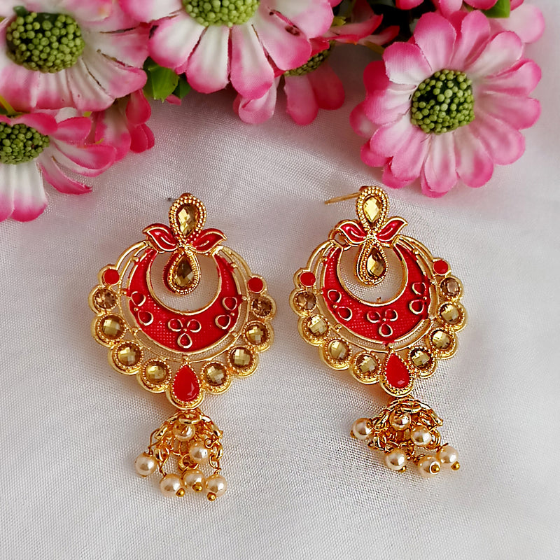 Woma Matte Red Meenakari Kundan Peacock Earrings