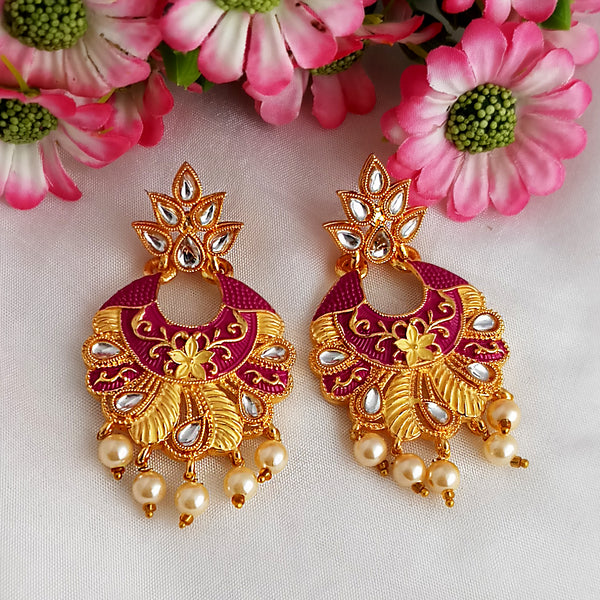 Woma Gold Plated Matte Pink Meenakari Kundan Earrings