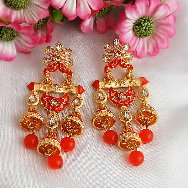 Woma Gold Plated Matte Orange Meenakari Designer Earrings