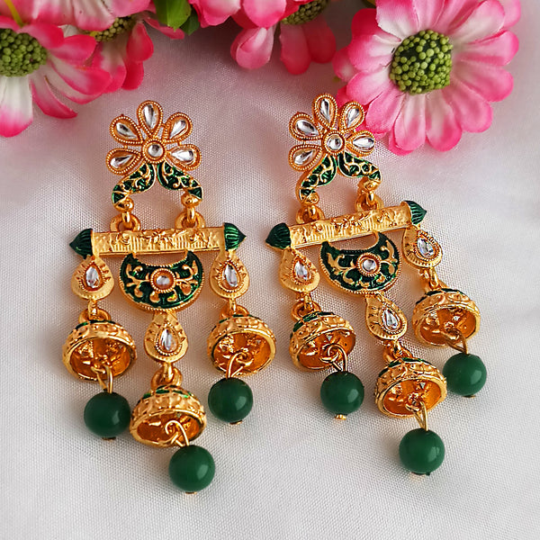 Woma Matte Green Meenakari Designer Earrings