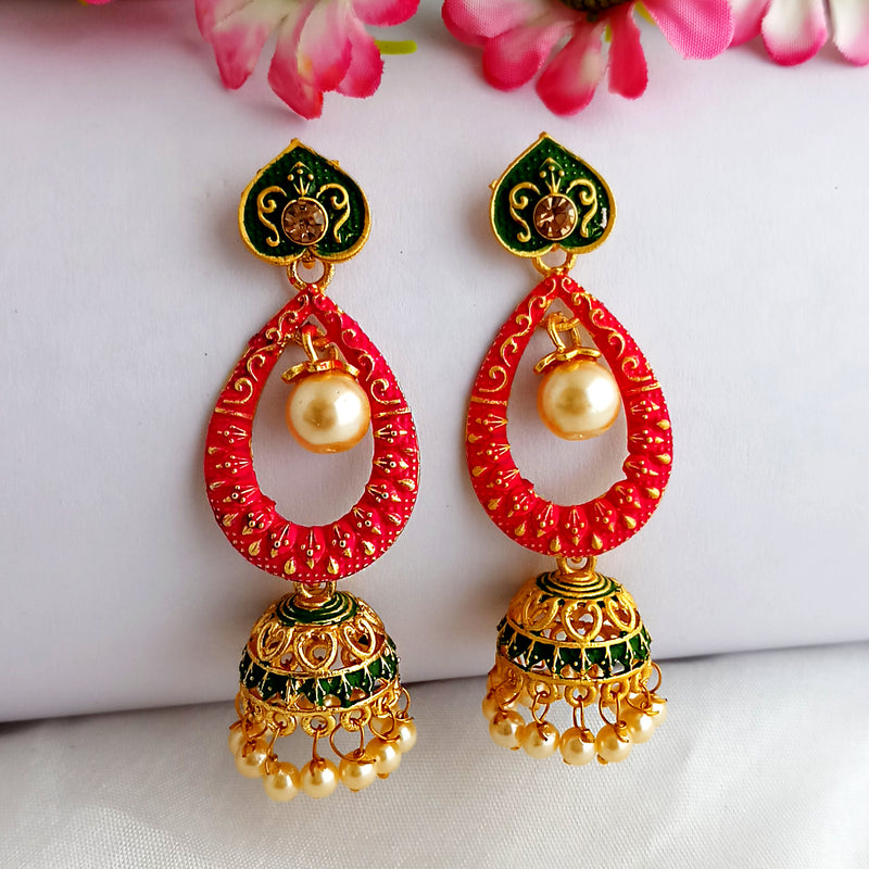 Woma Multi Color Matte Meenakari Jhumka Earrings