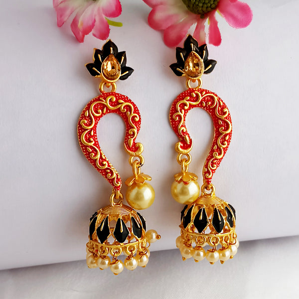 Woma Gold Plated Matte Red Meenakari Jhumka Earrings