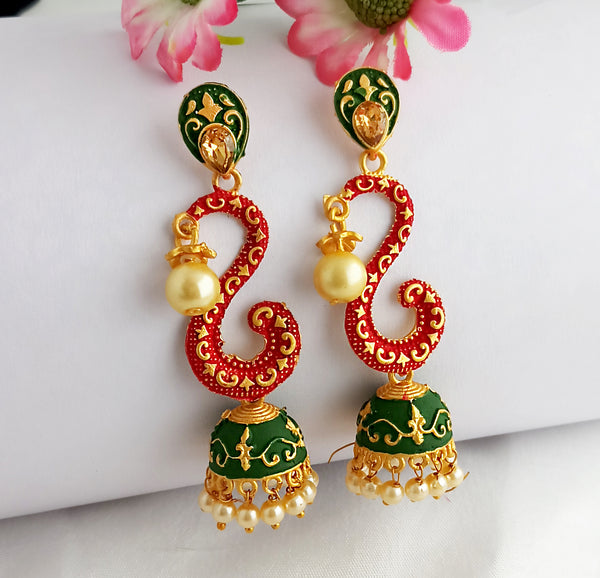 Woma Gold Plated Matte Maroon Meenakari Jhumka Earrings