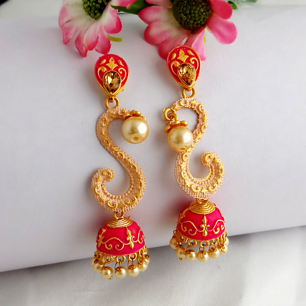 Woma Gold Plated Matte Cream Meenakari Jhumka Earrings