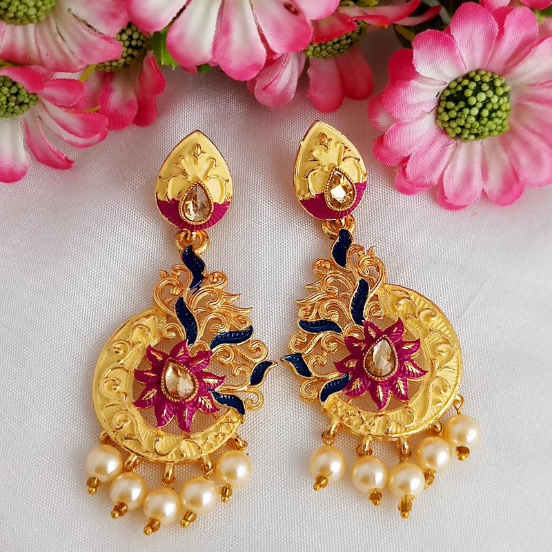 Woma Gold Plated Matte Pink Meenakari Jhumka Earrings