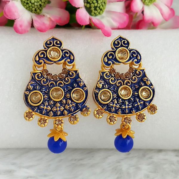 Woma Gold Plated Blue Dangler Meenakari Earrings - 1318049E
