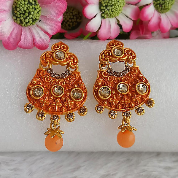 Woma Gold Plated Orange Dangler Meenakari Earrings - 1318049F