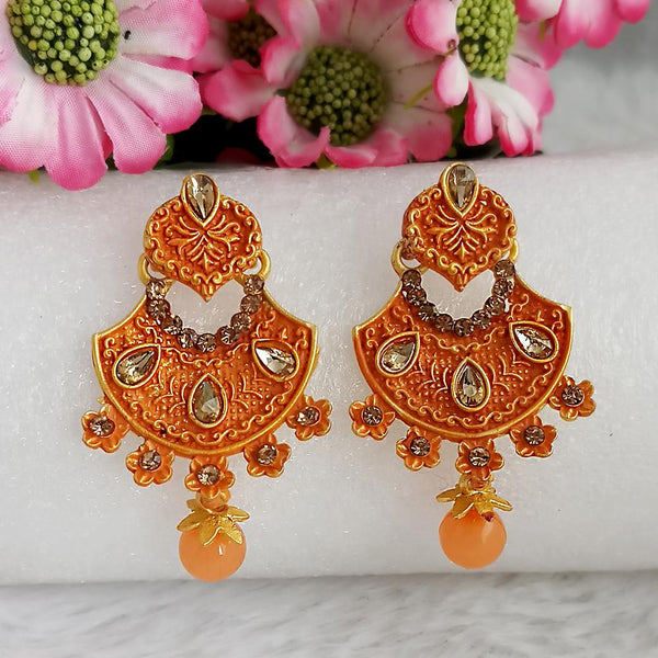 Woma Gold Plated Orange Dangler Meenakari Earrings - 1318050F