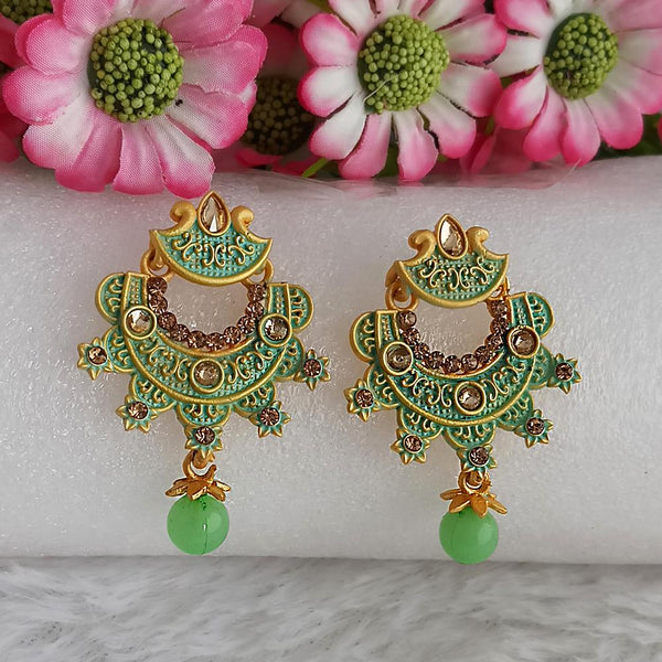 Woma Gold Plated Green Dangler Meenakari Earrings - 1318051B