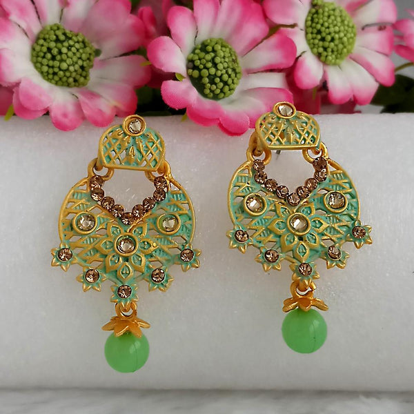 Woma Gold Plated Green Dangler Meenakari Earrings - 1318052B