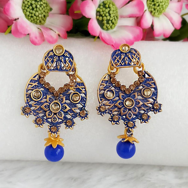 Woma Gold Plated Blue Dangler Meenakari Earrings - 1318052E