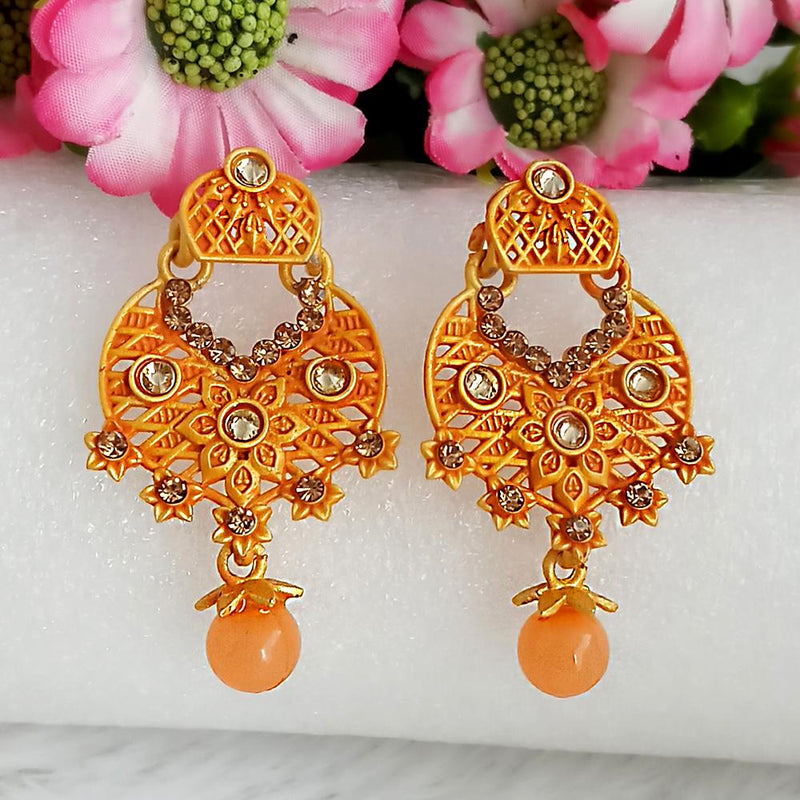 Woma Gold Plated Orange Dangler Meenakari Earrings - 1318052F