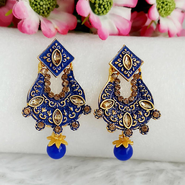 Woma Gold Plated Blue Dangler Meenakari Earrings - 1318053E