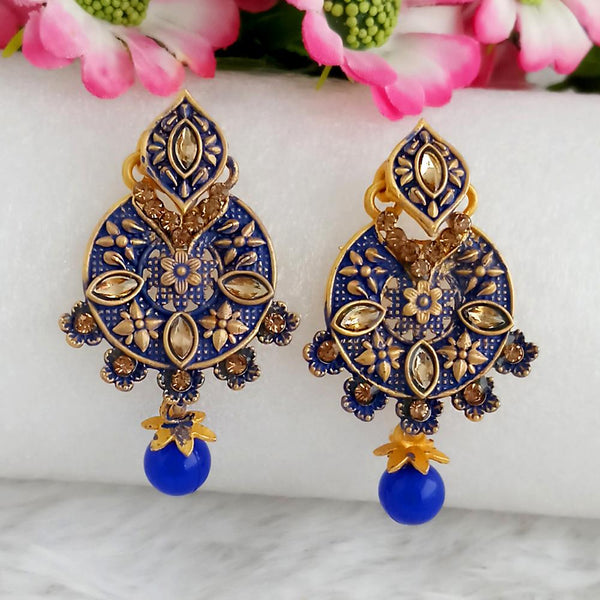 Woma Gold Plated Blue Dangler Meenakari Earrings - 1318054E