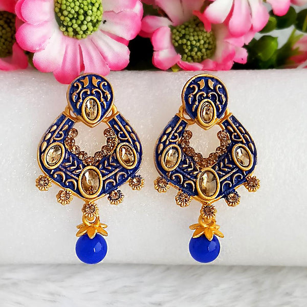 Woma Gold Plated Blue Dangler Meenakari Earrings - 1318055E