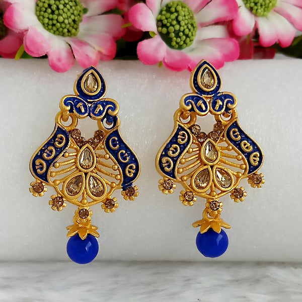 Woma Gold Plated Blue Dangler Meenakari Earrings - 1318057E