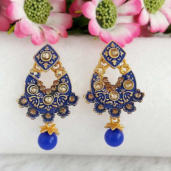 Woma Gold Plated Blue Dangler Meenakari Earrings - 1318058E