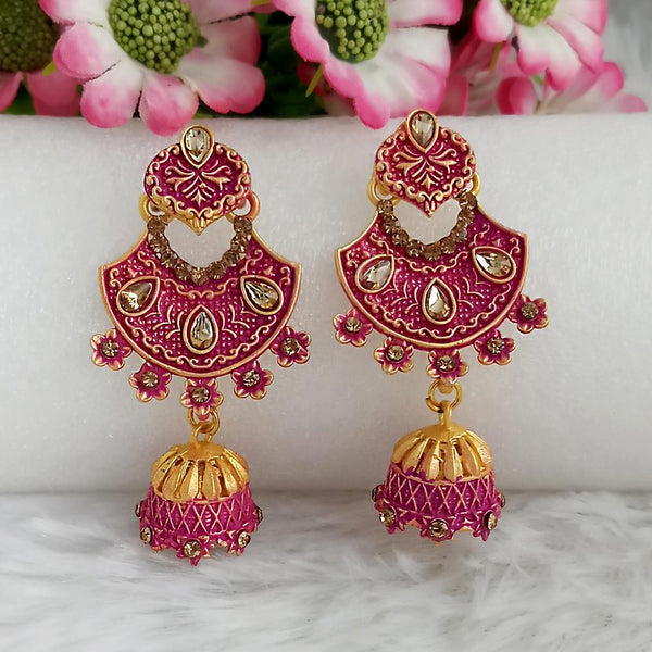 Woma Gold Plated Purple Dangler Meenakari Earrings - 1318061A