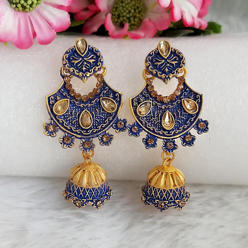 Woma Gold Plated Blue Dangler Meenakari Earrings - 1318061E