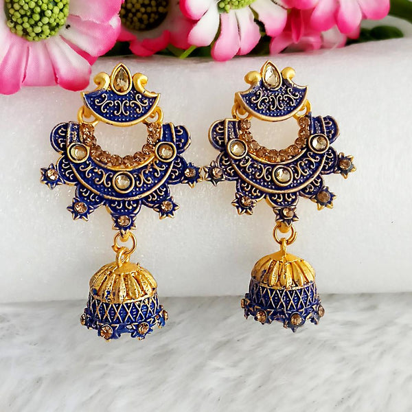 Woma Gold Plated Blue Dangler Meenakari Earrings - 1318062E