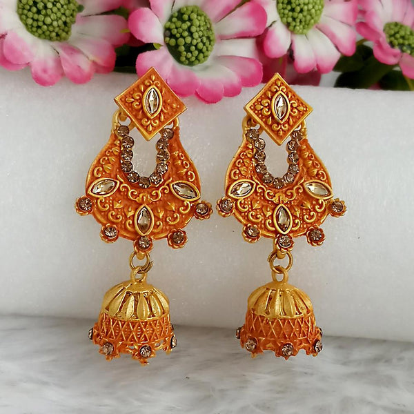 Woma Gold Plated Orange Dangler Meenakari Earrings - 1318063F