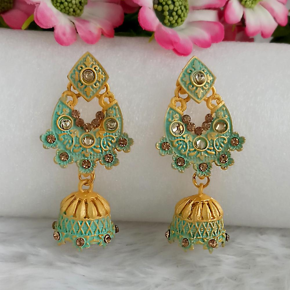 Woma Gold Plated Green Dangler Meenakari Earrings - 1318068B