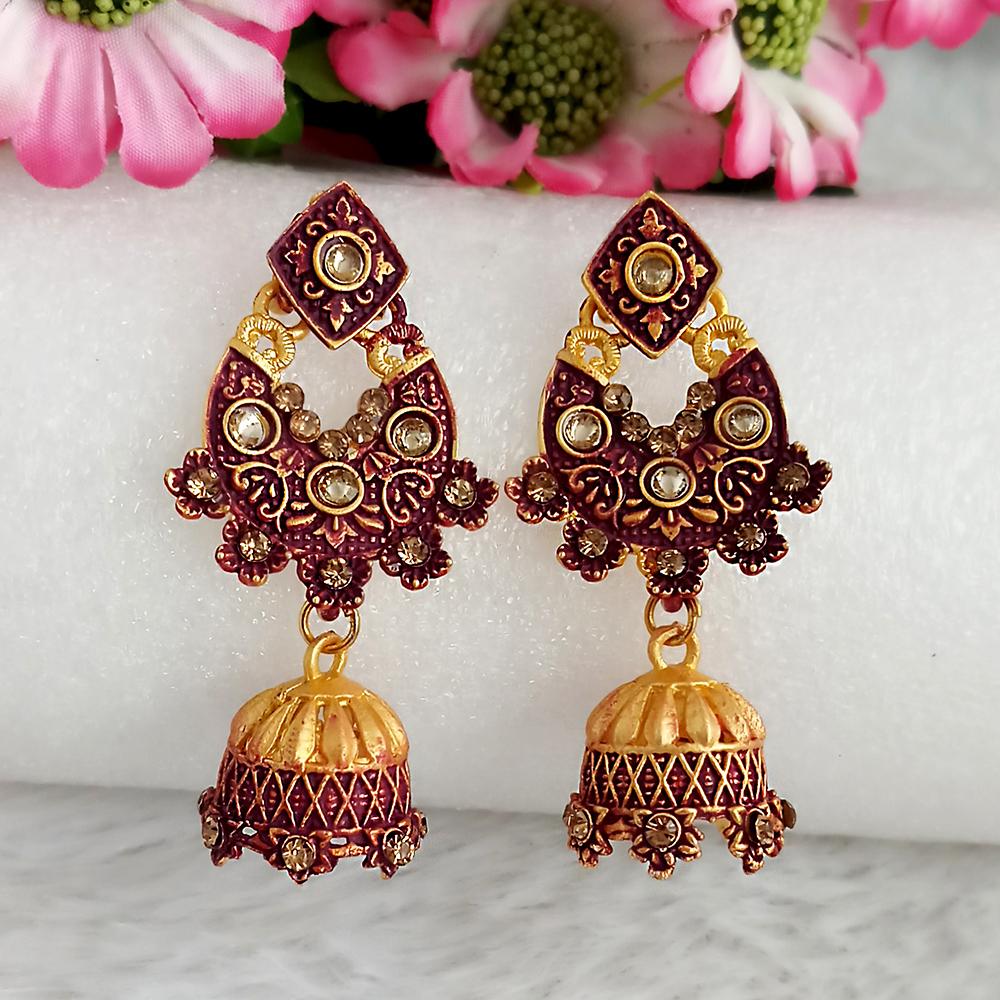 Woma Gold Plated Maroon Dangler Meenakari Earrings - 1318068D