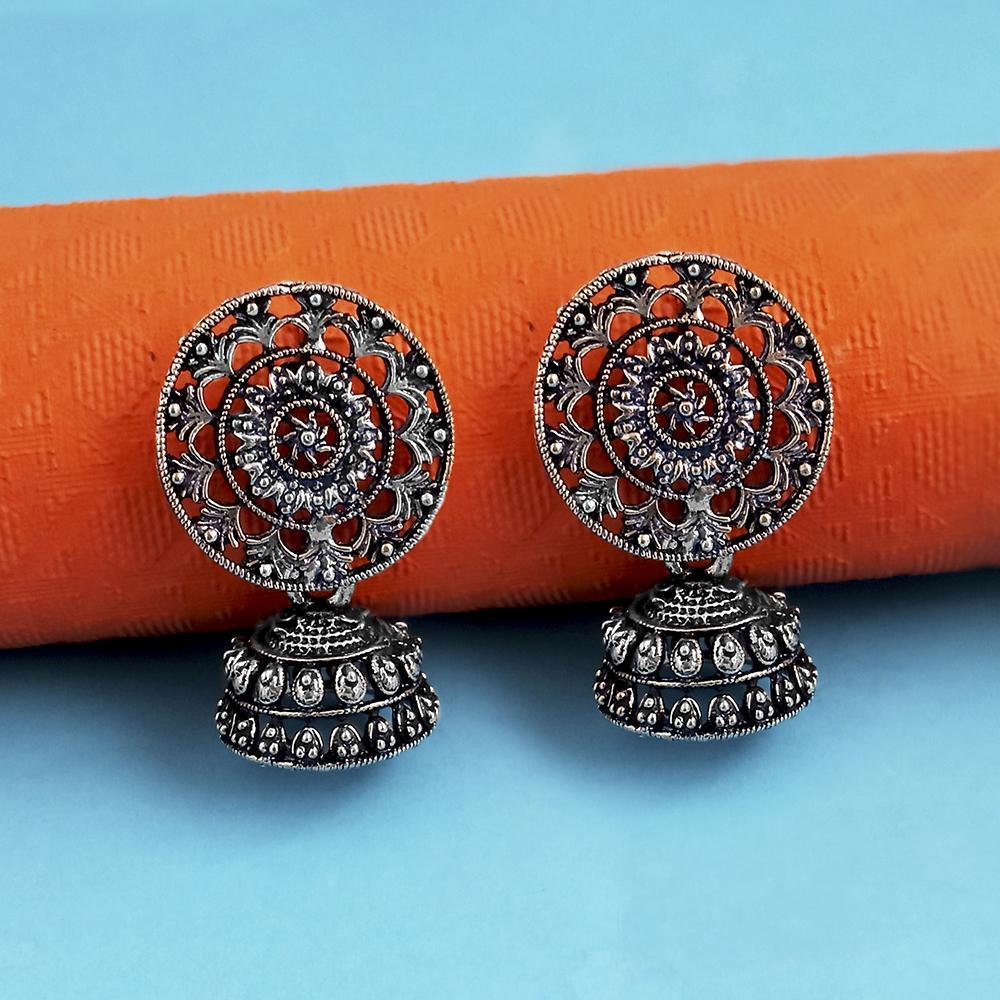 Kriaa Oxidised Plated Pack Of 12 Jhumki Earrings - 1318117a