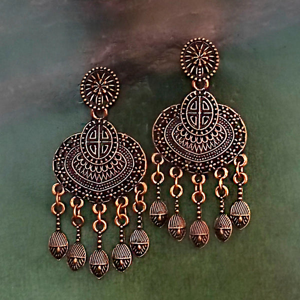 Woma Oxidised Copper Plated Dangler Earrings