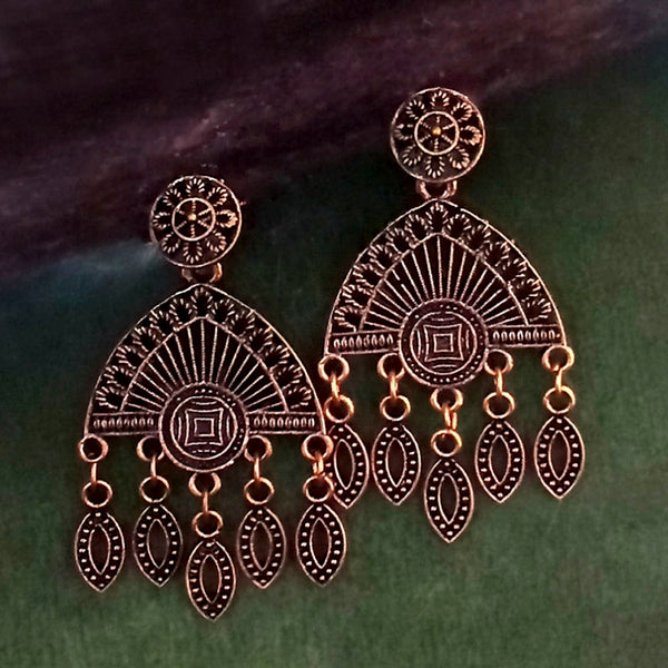 Woma Copper Oxidised Plated Dangler Earrings