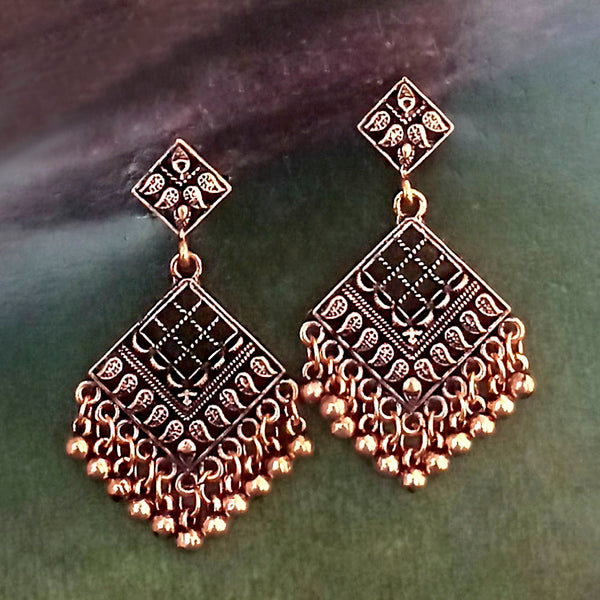 Woma Copper Oxidised Plated Dangler Earrings