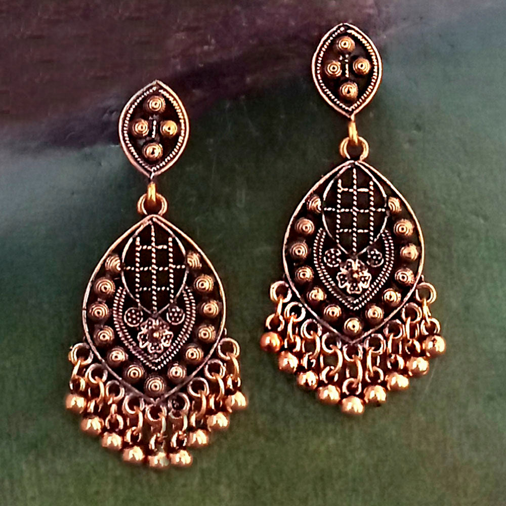 Woma Oxidised Copper Plated Dangler Earrings