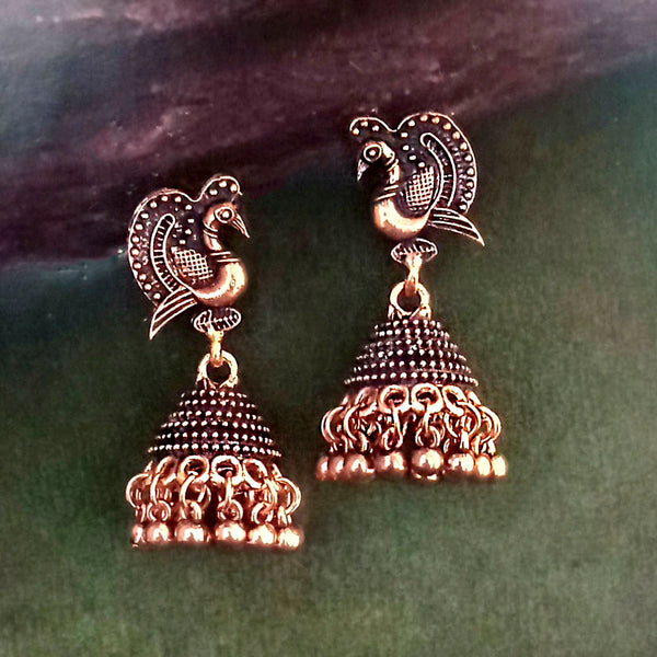 Woma Oxidised Copper Plated Peacock Design Dangler Earrings