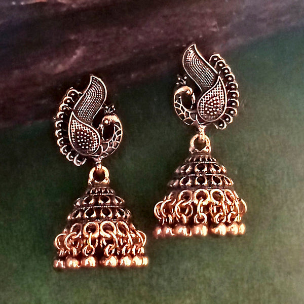 Woma Oxidised Copper Plated Peacock Design Dangler Earrings