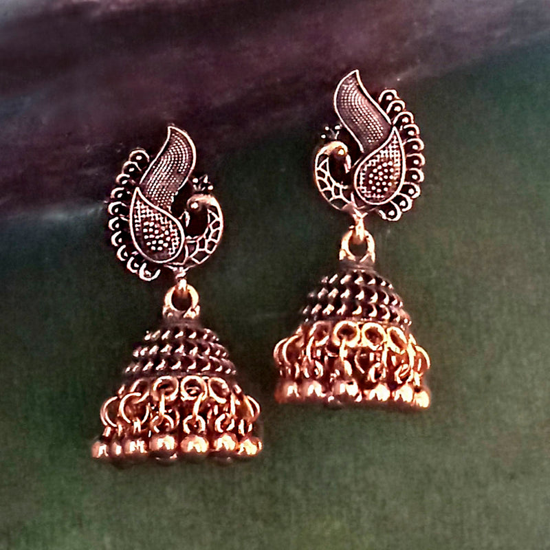 Woma Oxidised Copper Plated Peacock Design Dangler Earrings