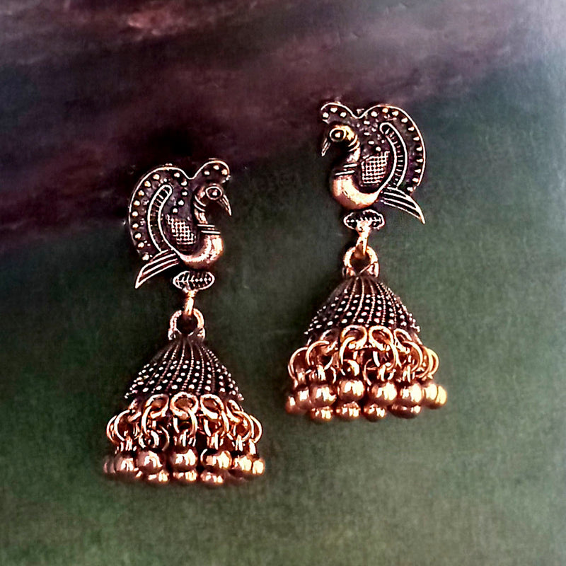 Woma Oxidised Copper Plated Peacock Design Dangler Earrings