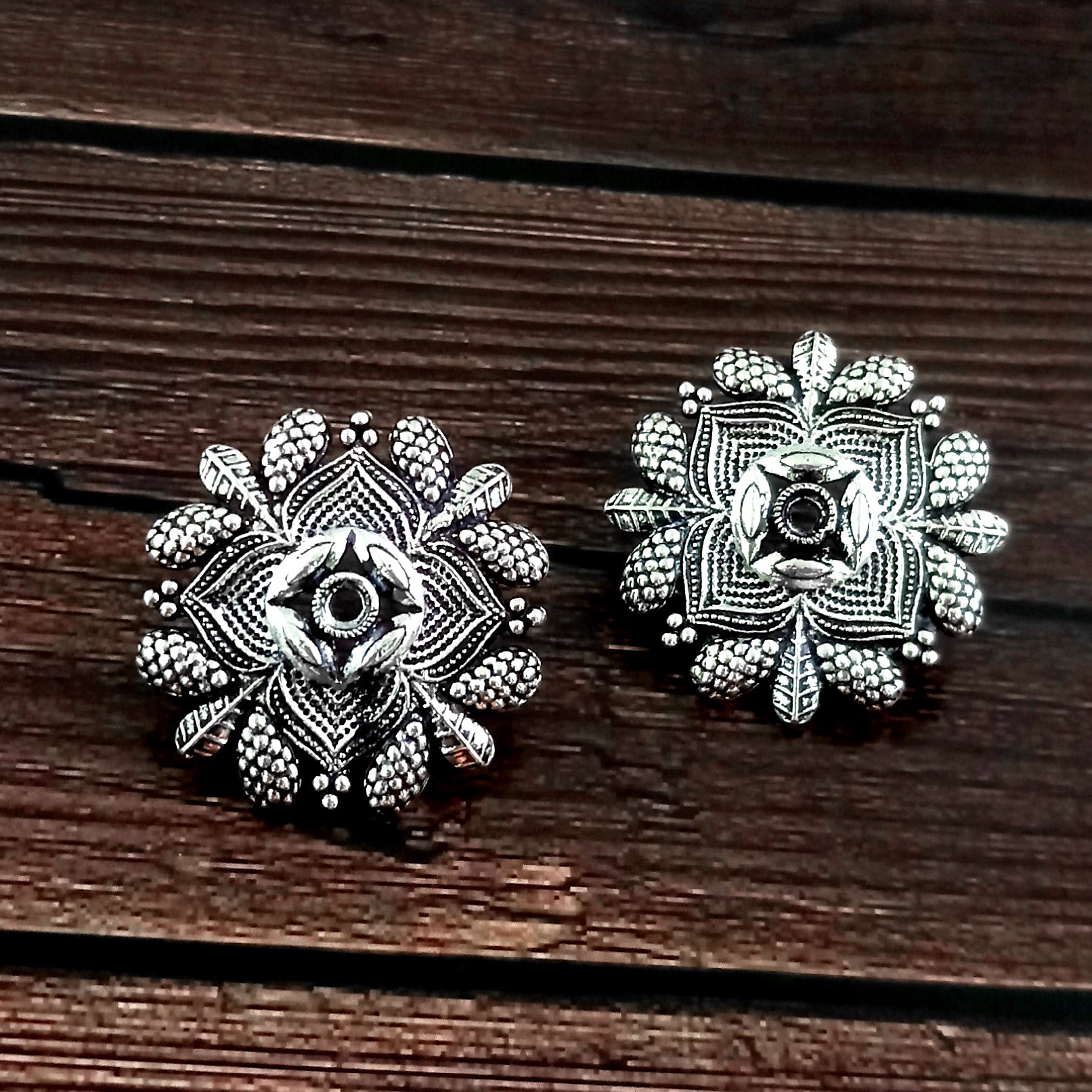 Woma Floral Oxidised Plated Stud Earrings