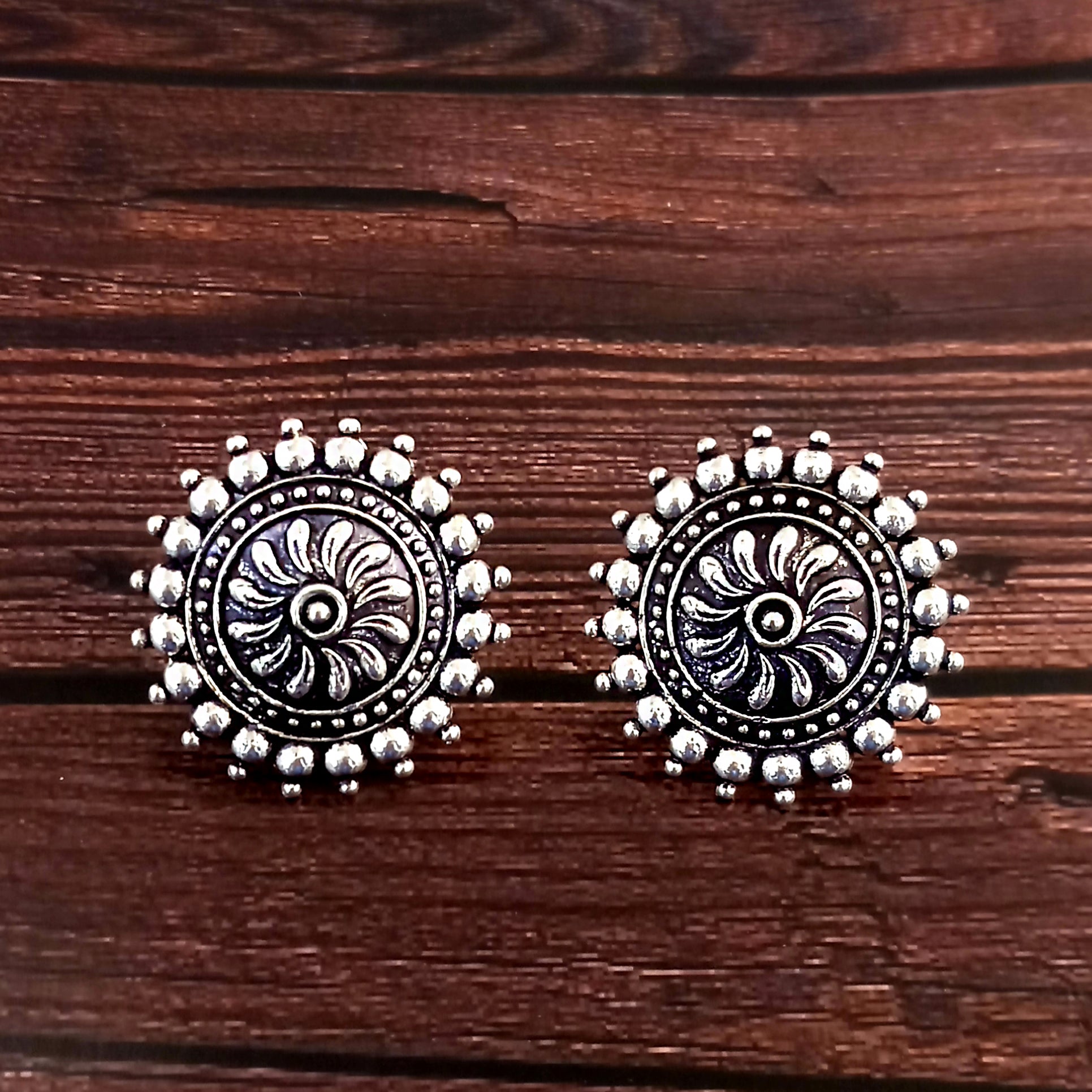 Woma Floral Oxidised Plated Stud Earrings