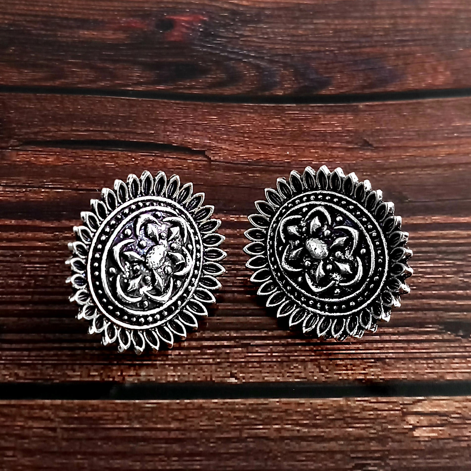 Woma Floral Oxidised Plated Stud Earrings