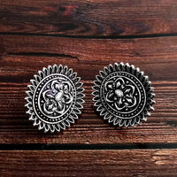 Woma Floral Oxidised Plated Stud Earrings