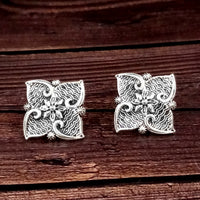 Woma Floral Oxidised Plated Stud Earrings