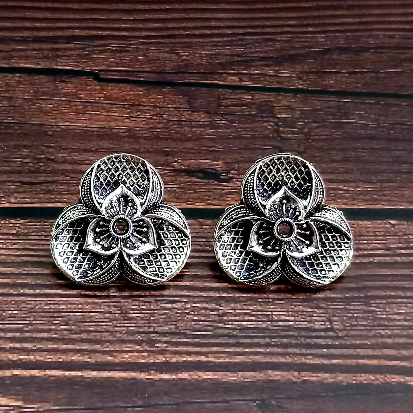 Woma Floral Oxidised Plated Stud Earrings