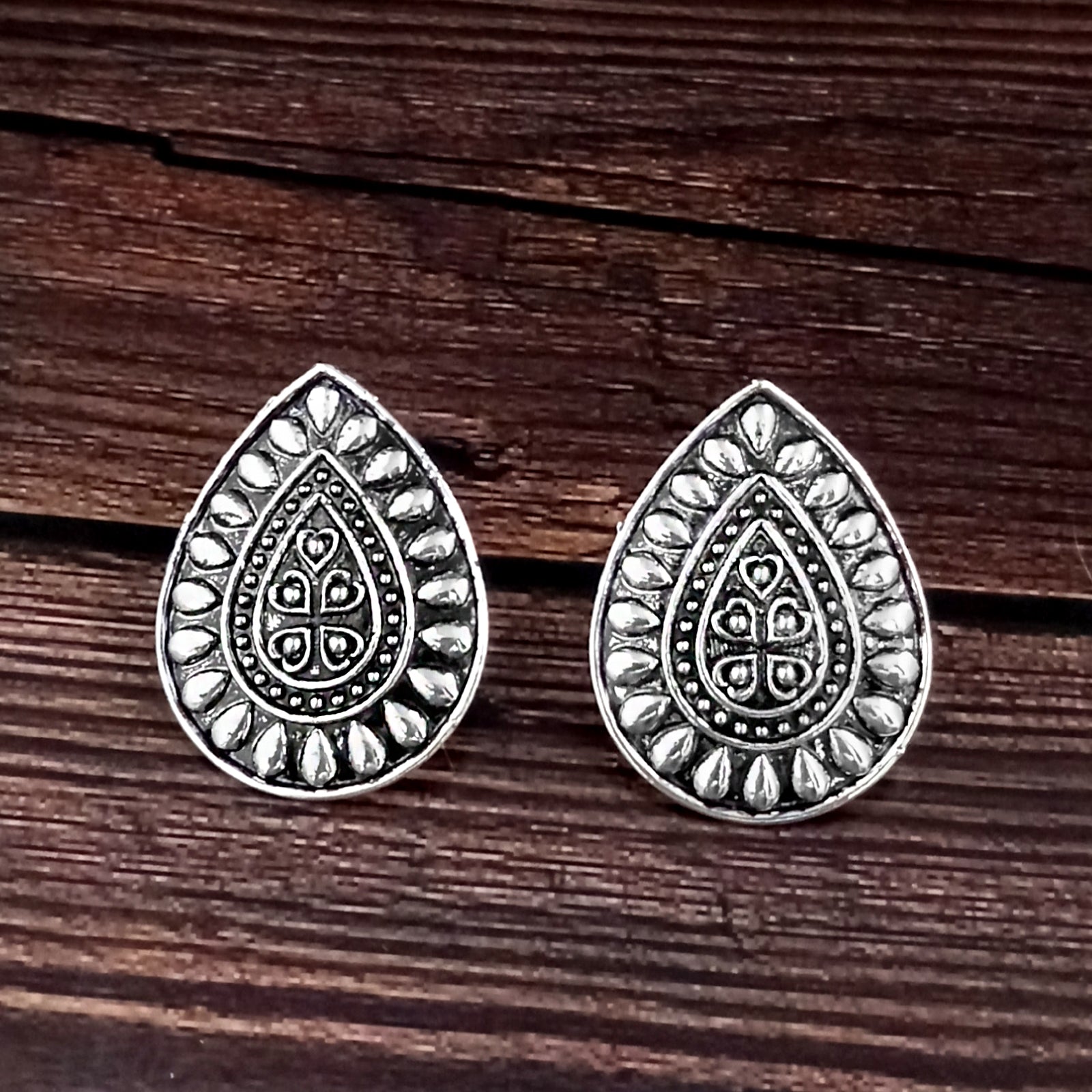 Woma Floral Oxidised Plated Stud Earrings