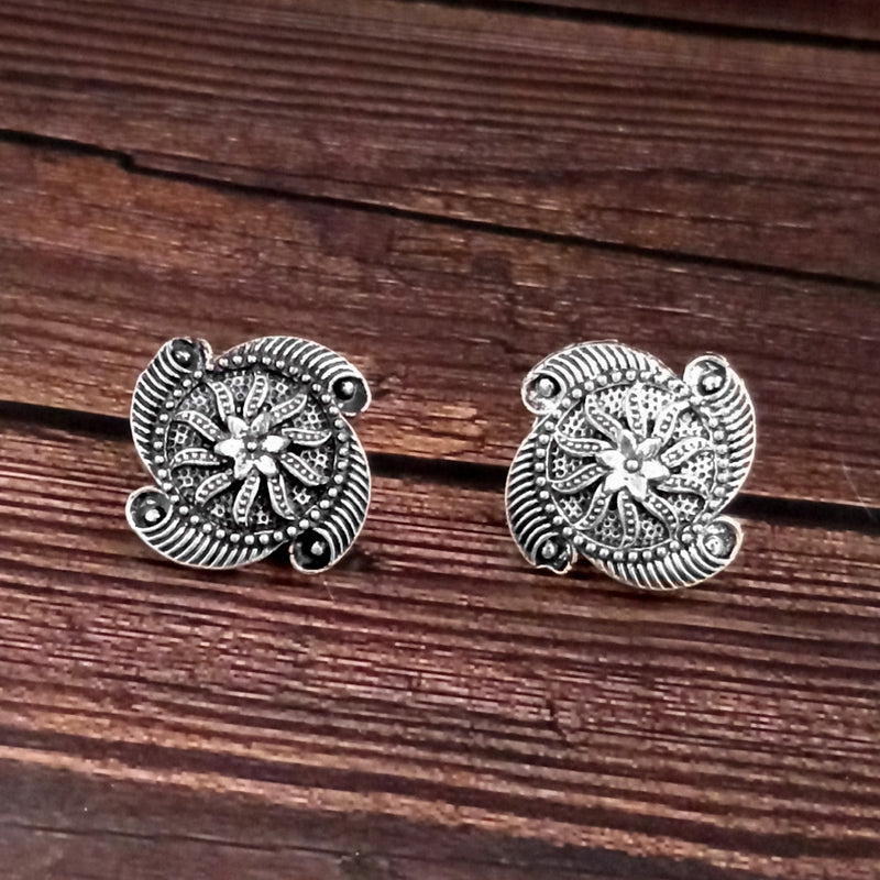 Woma Floral Oxidised Plated Stud Earrings