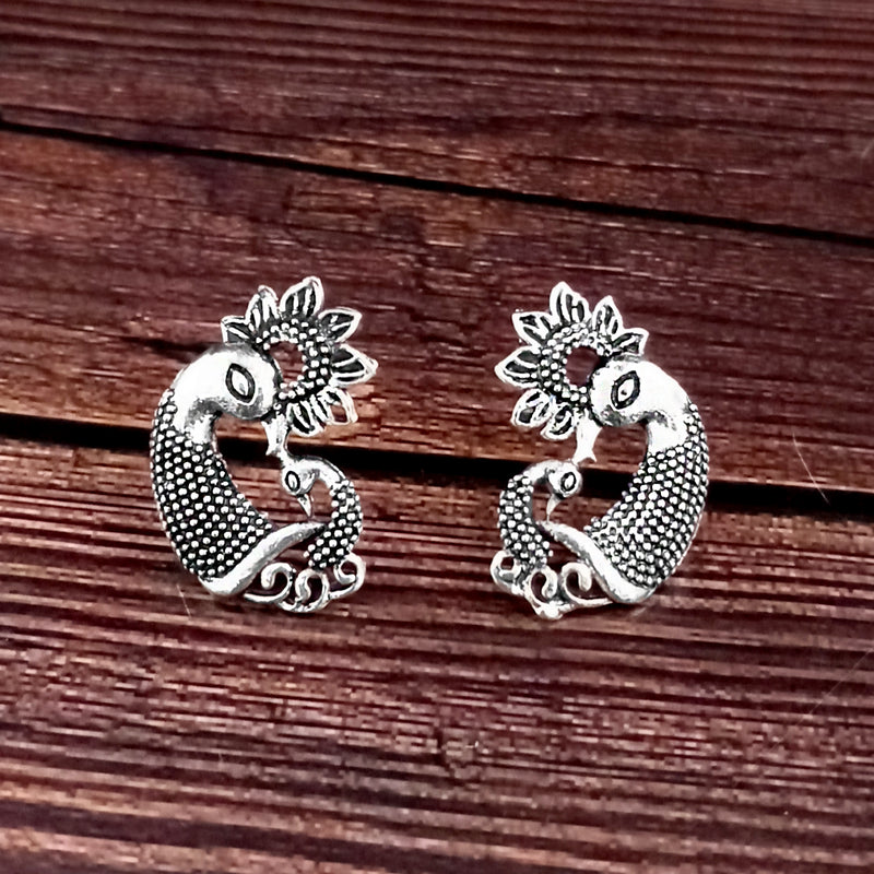 Woma Peacock Oxidised Plated Stud Earrings