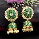 PARSHWAM Dark Green Glossy Meenakari Pearl Drop Jhumki