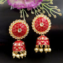 PARSHWAM Pink Glossy Meenakari Pearl Drop Jhumki