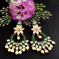 PARSHWAM Dark Green Glossy Meenakari Pearl Drop Earring