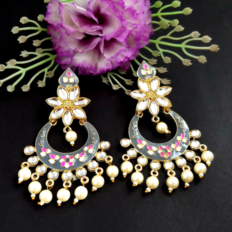 PARSHWAM Grey Glossy Meenakari Pearl Drop Earring